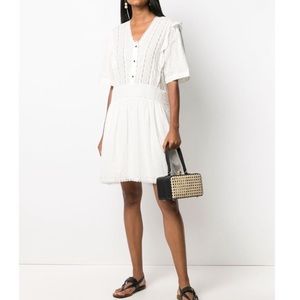 Coach Broderie Anglaise Mini Dress Cream Lace Short Sleeves Size 4 NWT